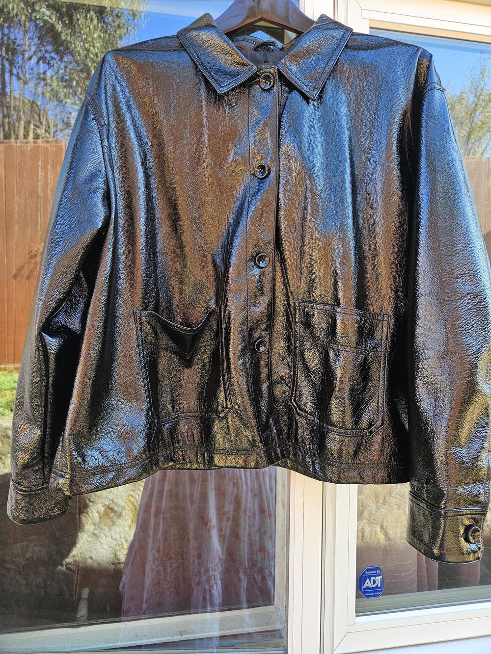 BP. × Wildfang Women's 2X Patent Faux Leather  Button-Front Jacket